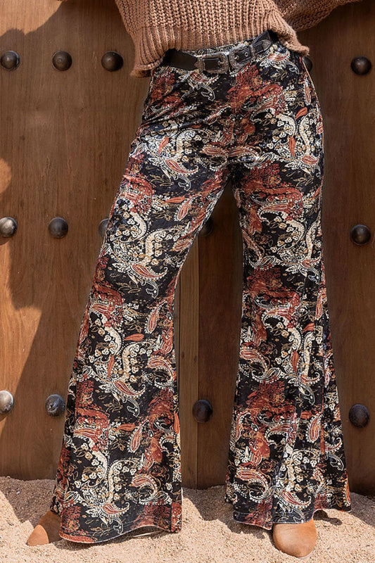 Plus Size Printed Wide Leg Long Pants